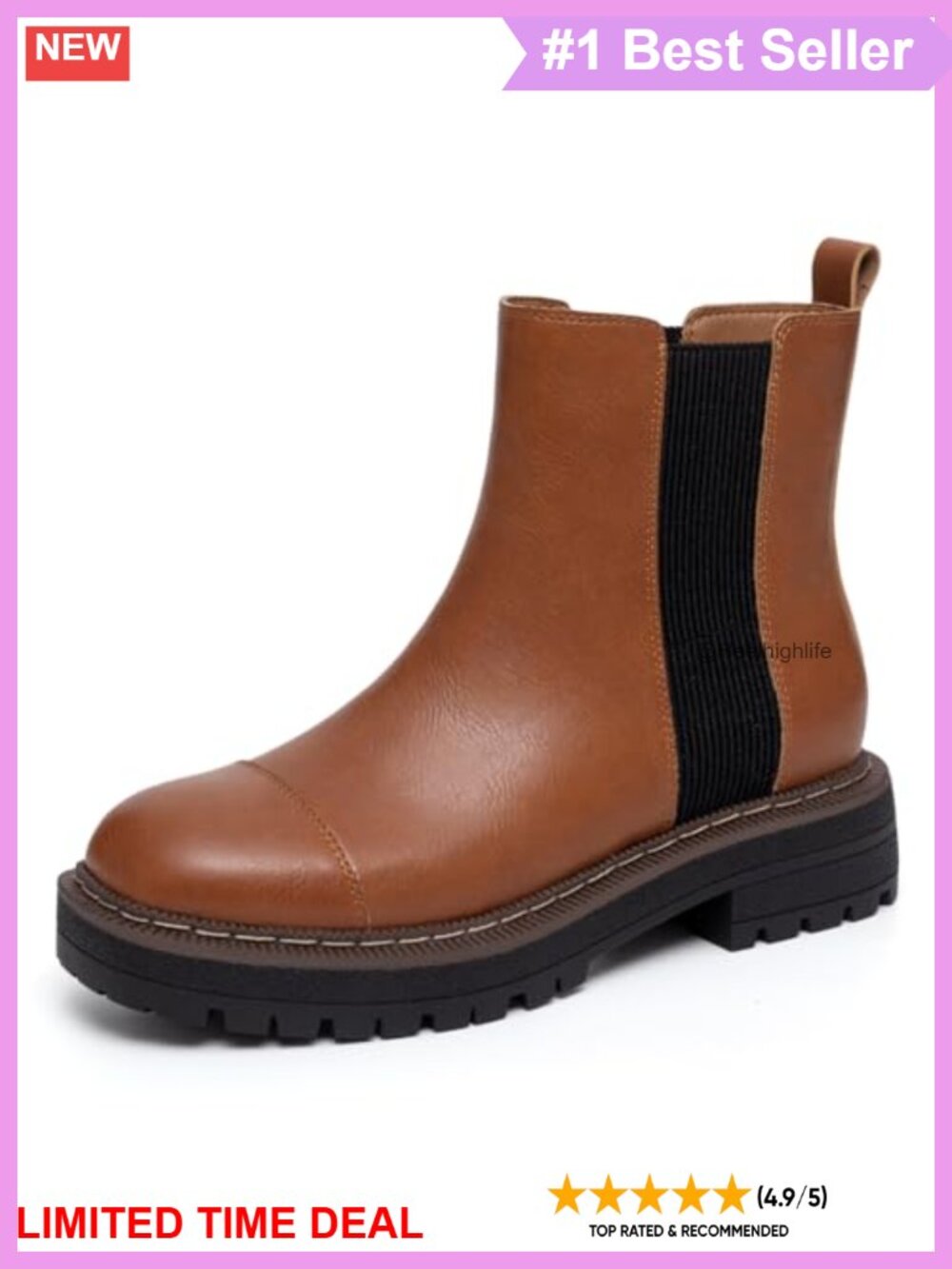 Chelsea Ankle Booties Chunky Heel Slip On Faux Leather Platform Boots